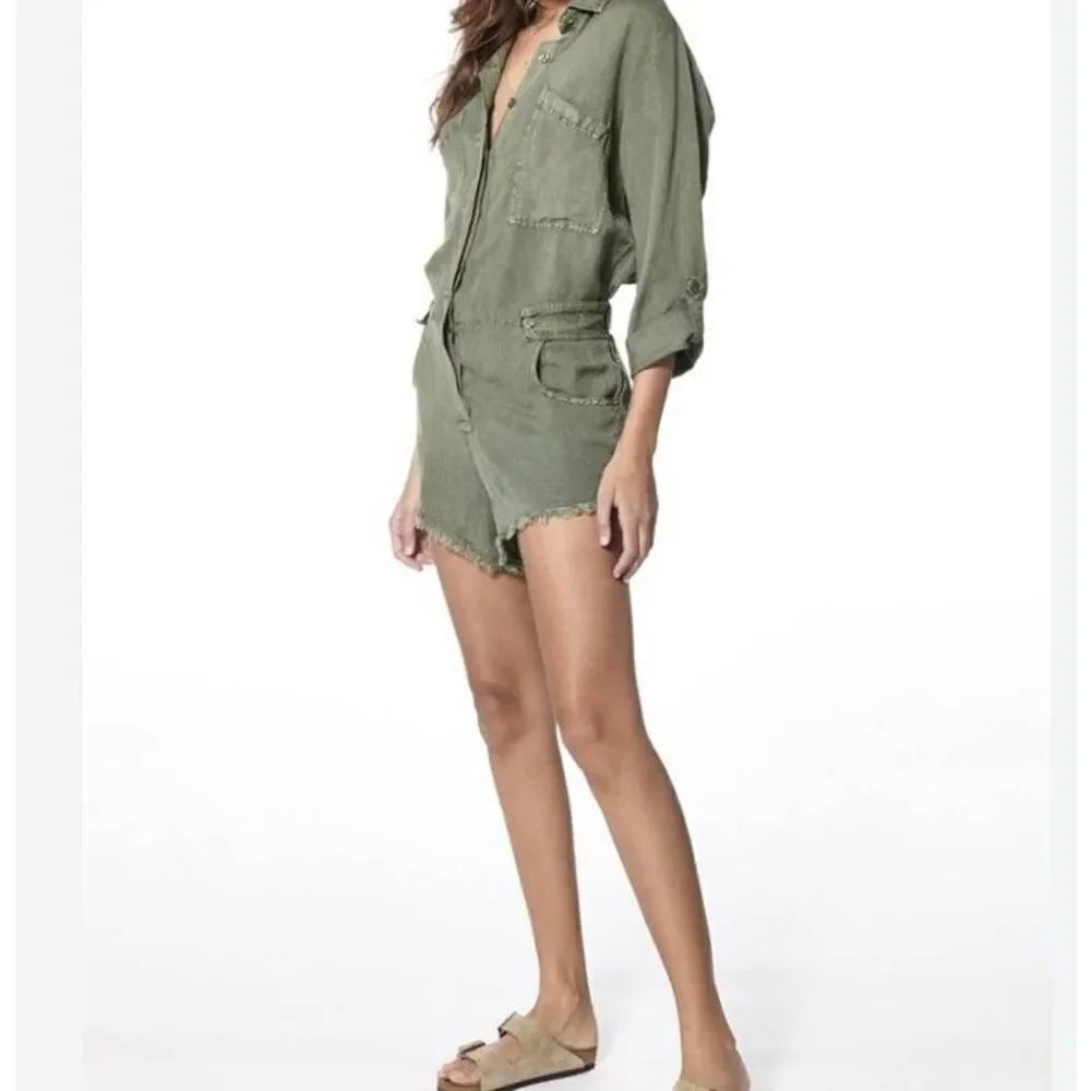 YFB River Raw Edge Linen Romper Shorts Cadet Pigment XSmall